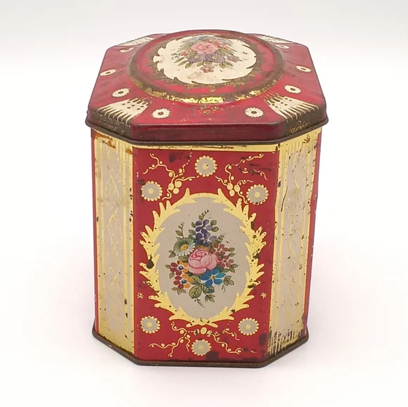 Vintage Gray Dunn Octagonal Floral Biscuit Tin (Scotland, 1853) - Picture 4 of 14